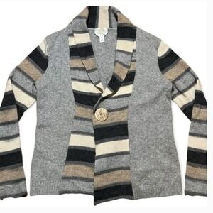 Talbots Wool Angora Striped Cardigan Sweater with Statement‎ Button Size M